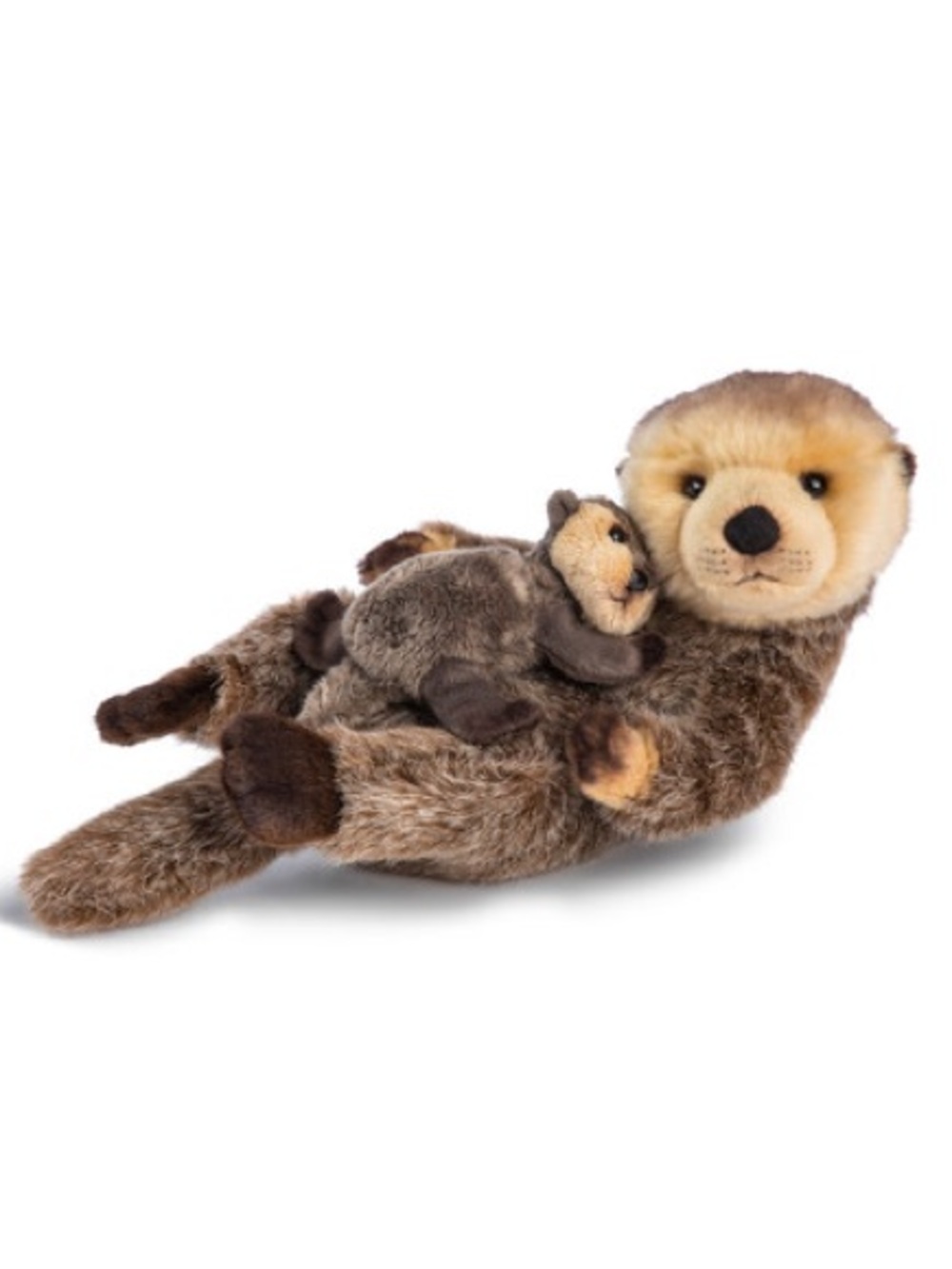 Demdaco Animalcraft Stuffed Sea Otter Plush with Baby - Brown Tan 13x6 NEW